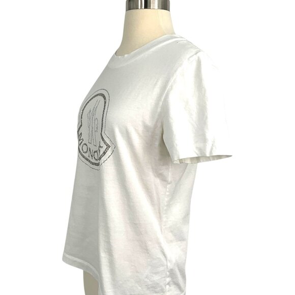 Moncler Rhinestone Logo T-Shirt White Silver Short Sleeve Size L Large Crew Neck - Picture 3 of 14